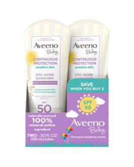 Aveeno Baby Continuous Protection Zinc Oxide Mineral Sunscreen for Sensitive Skin Twin Pack